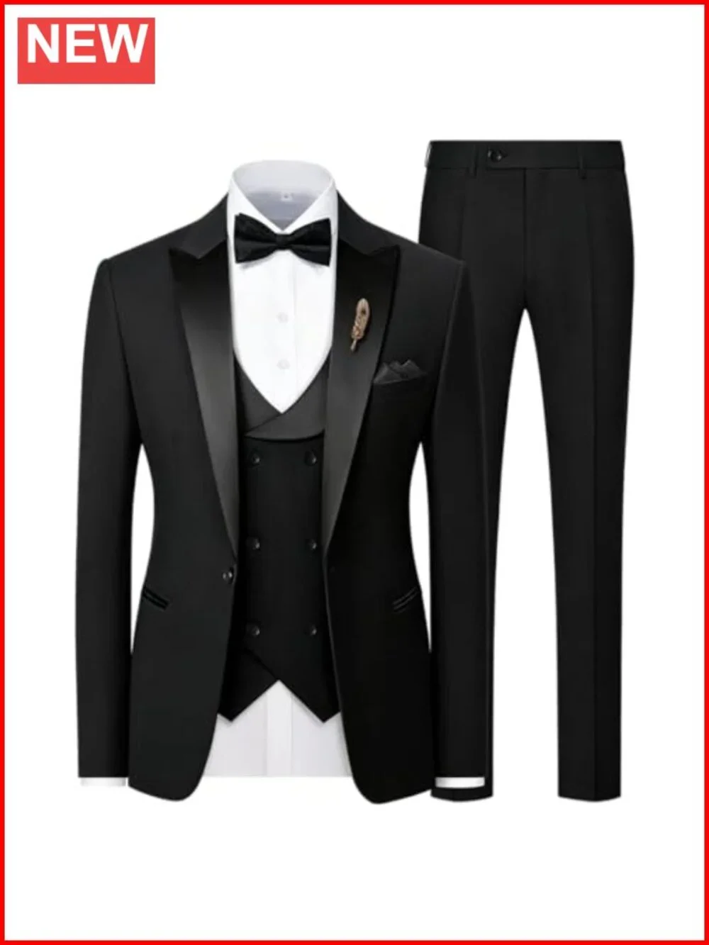 Men's 3-Piece Slim Fit Peak Lapel Tuxedo Suit Set for Prom Wedding